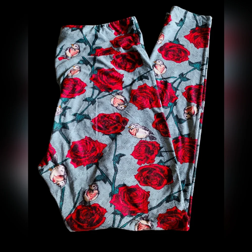 LuLaRoe Rose and Bird Leggings - Picture 1 of 3